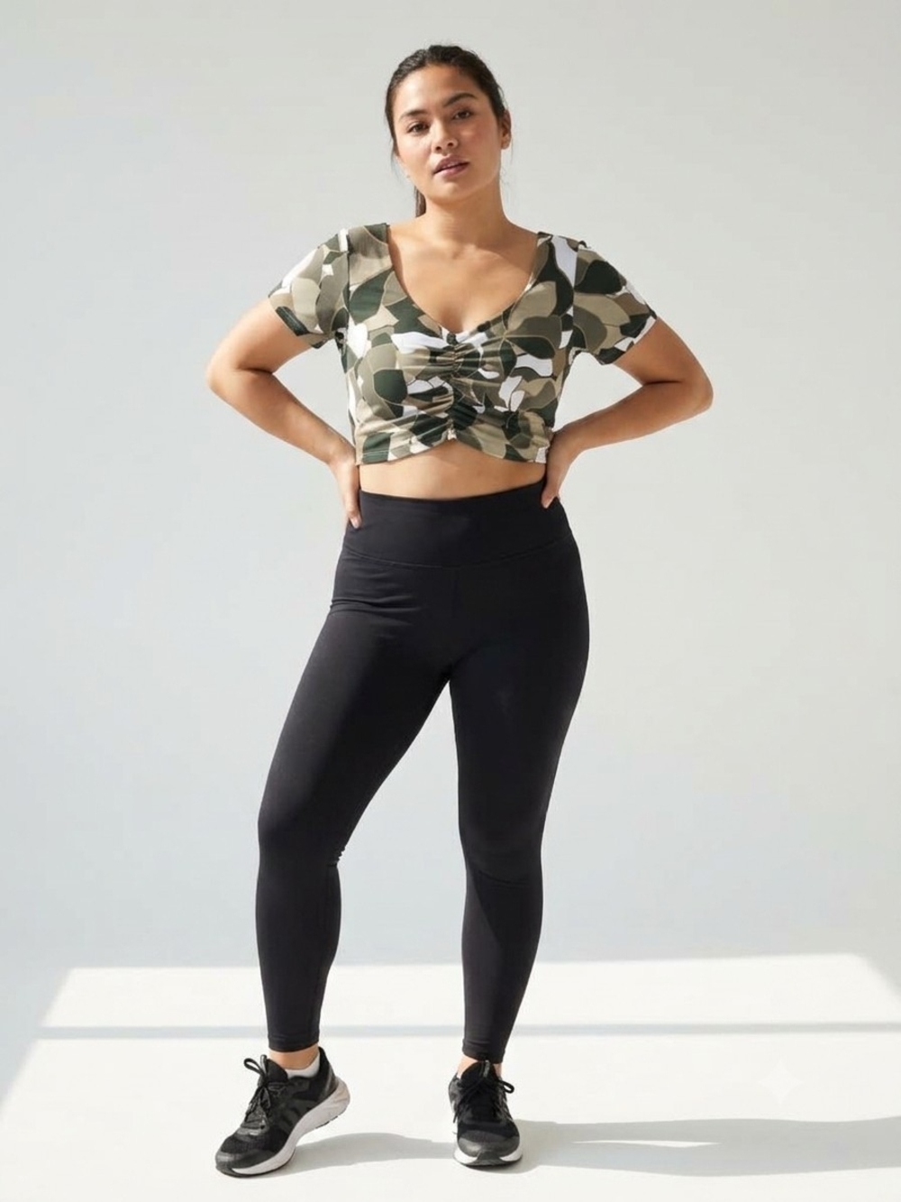OFFLINE by Aerie Real Me Camo Ruched Short Sleeve Crop Top XL